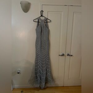 Elegant Gray Halter Neck Evening Gown